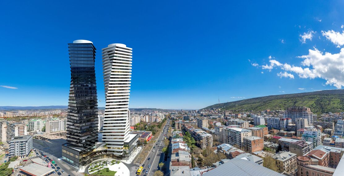 ConceptWall 50 Ściany osłonowe aluminiowe, ConceptSystem 77 Drzwi aluminiowe oraz ConceptSystem 77 Okna aluminiowe - Apartmentcompleks Axis Towers zlokalizowany w Tbilisi, Gruzja