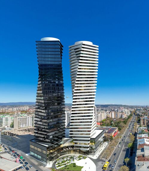 ConceptWall 50 Ściany osłonowe aluminiowe, ConceptSystem 77 Drzwi aluminiowe oraz ConceptSystem 77 Okna aluminiowe - Apartmentcompleks Axis Towers zlokalizowany w Tbilisi, Gruzja