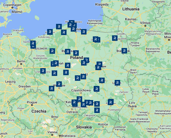 Mapa Polski z klientami
